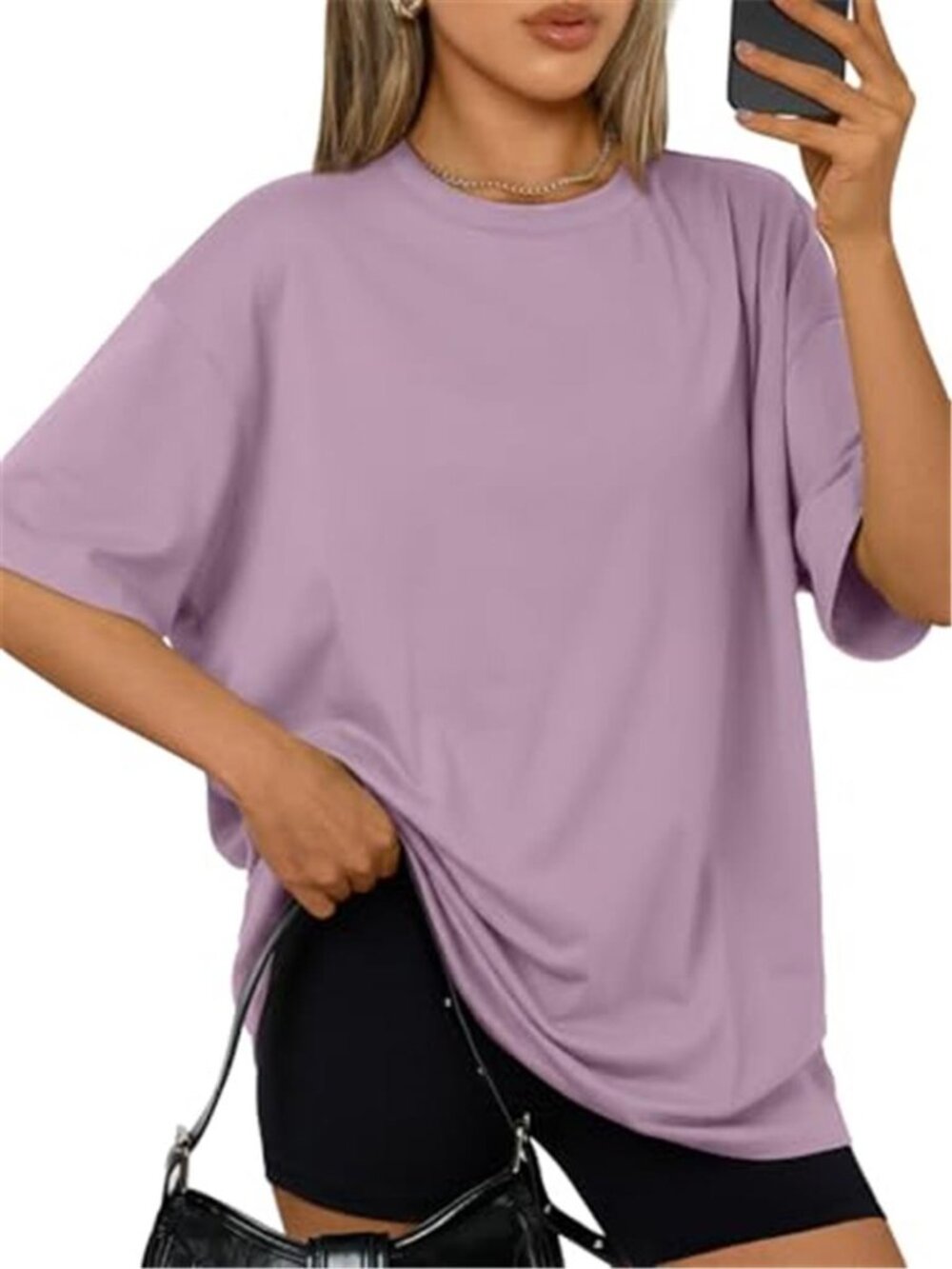 Lavender Oversized T-Shirt Short Sleeve Casual Loose Fit Summer Tee